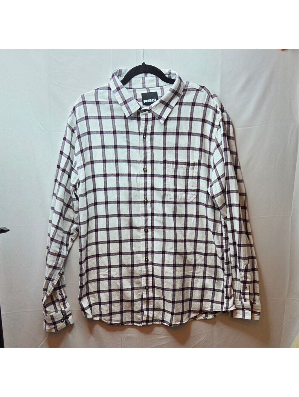 RSQ Men's XL Plaid Flannel Shirt Long Sleeve Cotton White Red